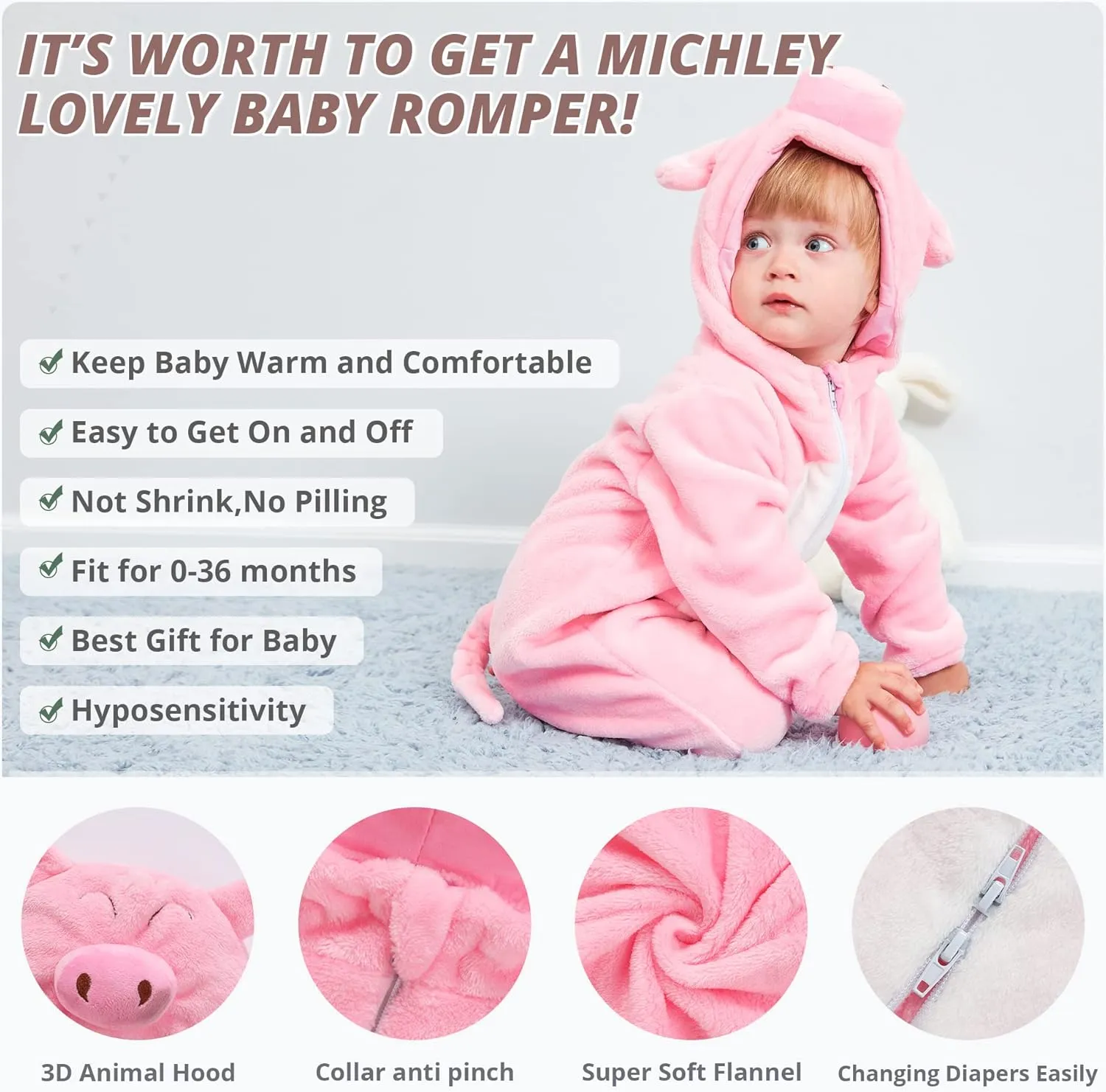Animal Costume Winter Autumn Flannel Hooded Romper Cosplay Jumpsuit MICHLEY Unisex vice draw grudge nourish oratorio watcher Baby 