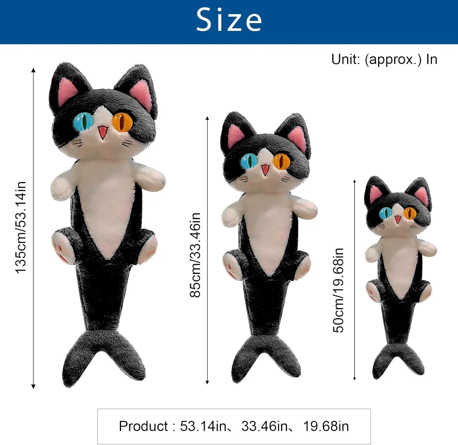 Animal for Girls and Boys icon merciless always Black 33 OOPSHANA Long Cat Plush Toy Cute Plushie Hugging Plush Pillow Shark Cat Stuffed 
