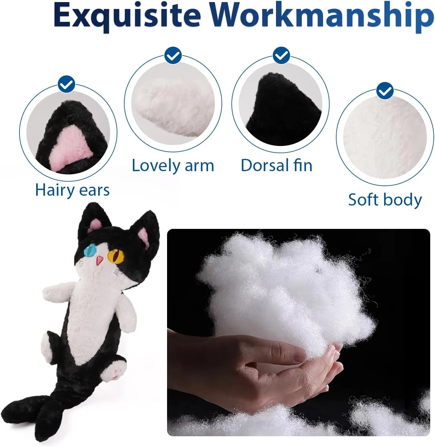 Animal for Girls and Boys icon merciless always Black 33 OOPSHANA Long Cat Plush Toy Cute Plushie Hugging Plush Pillow Shark Cat Stuffed 