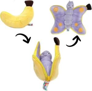 Animal Gift for All Ages extremity extra LES DÉGLINGOS Flipetz Poppet The Butterfly Plushie - Reversible Banana to Butterfly 2-in-1 Soft Toy 9.5 Inch Kids Transforming Plush Toy Cute, Collectible, Durable, Stuffed 