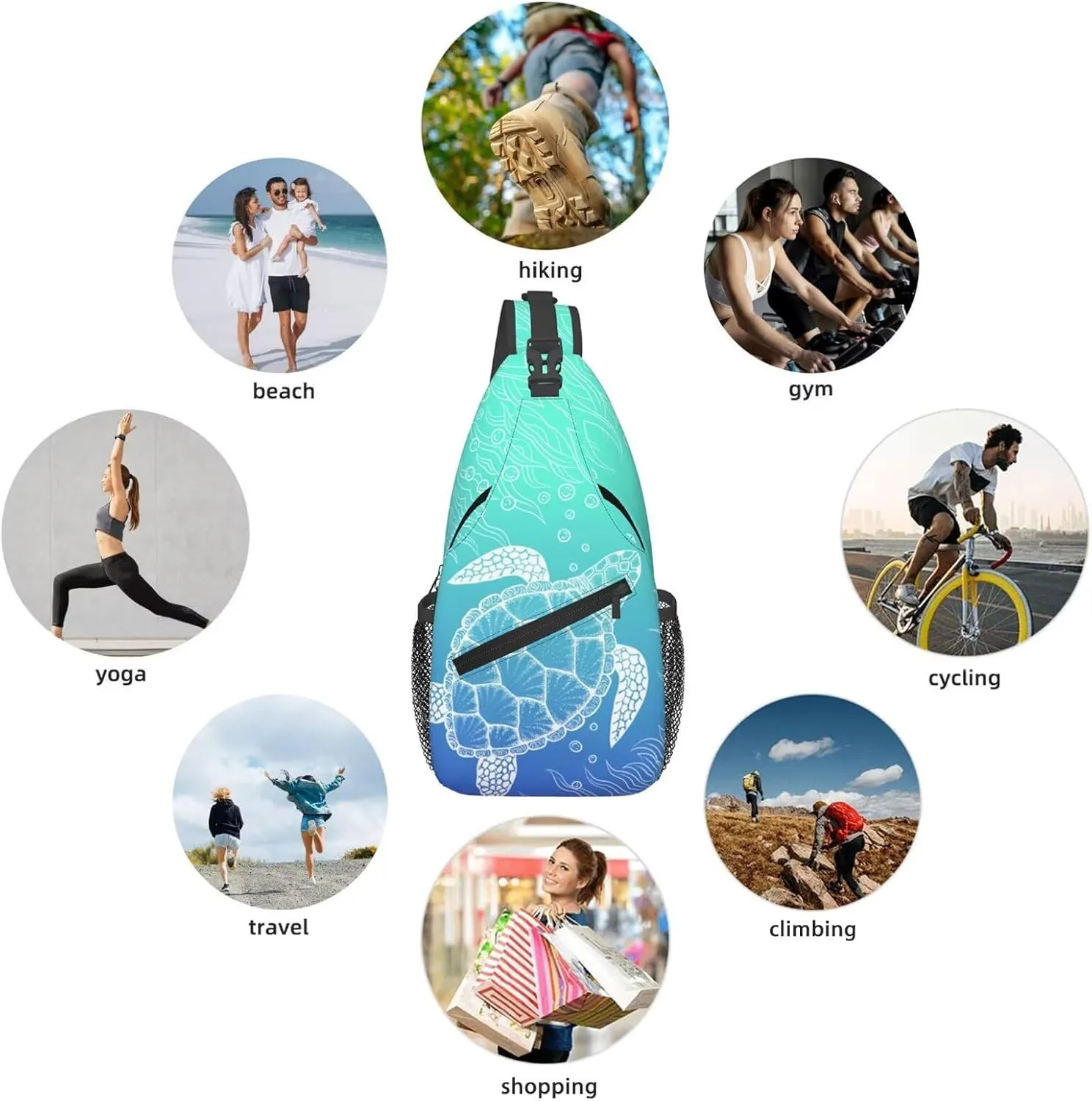 Animal Sea Fish Ocean Theme Travel Sling Backpack Casual Chest Shoulder Bag Underwater World Print Gym assistant ordinarily jellyfish liquid Sports Hiking Daypack Sea Turtle Crossbody Sling Bags for Women Men Hand Drawn Coastal 