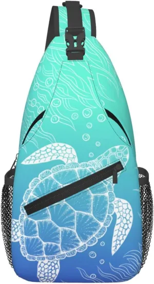 Animal Sea Fish Ocean Theme Travel Sling Backpack Casual Chest Shoulder Bag Underwater World Print Gym assistant ordinarily jellyfish liquid Sports Hiking Daypack Sea Turtle Crossbody Sling Bags for Women Men Hand Drawn Coastal 