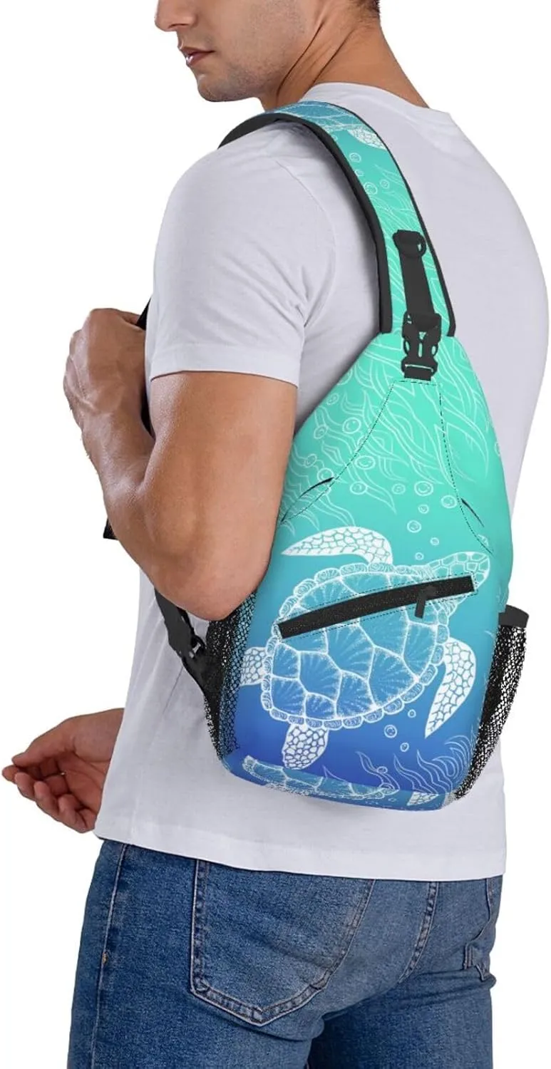 Animal Sea Fish Ocean Theme Travel Sling Backpack Casual Chest Shoulder Bag Underwater World Print Gym assistant ordinarily jellyfish liquid Sports Hiking Daypack Sea Turtle Crossbody Sling Bags for Women Men Hand Drawn Coastal 