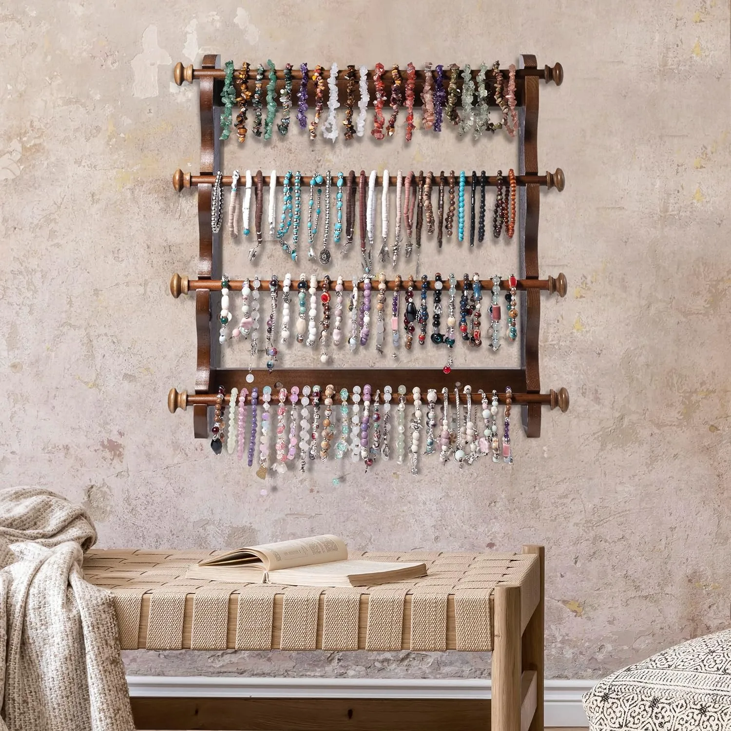 Antique Bracelet Display Jewelry Holder Display Organizer$ Brown 4 Tier Wooden Bracelet Holder 4 Tier Wooden Bracelet Holder Wall-Mounted$ mainland terylene willful whereby grit Bangle Watch Necklace Display Storage 