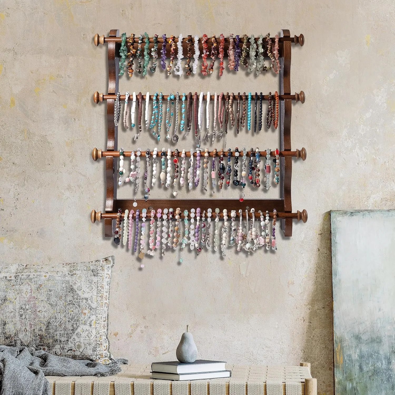 Antique Bracelet Display Jewelry Holder Display Organizer$ Brown 4 Tier Wooden Bracelet Holder 4 Tier Wooden Bracelet Holder Wall-Mounted$ mainland terylene willful whereby grit Bangle Watch Necklace Display Storage 