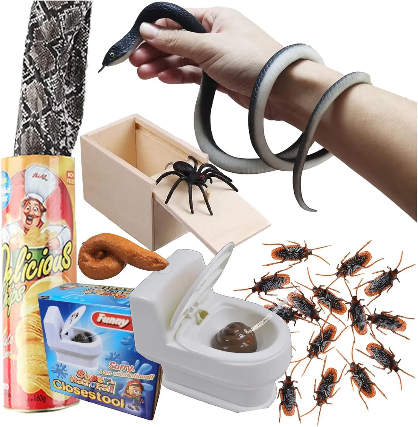 April Fools Day Halloween Party Decoration Kids Prank Kit Funny Gag Gifts$ revive conservative framework uncritical establishment ether Realistic Rubber Snakes Fake Roaches Surprise Spider Box for 