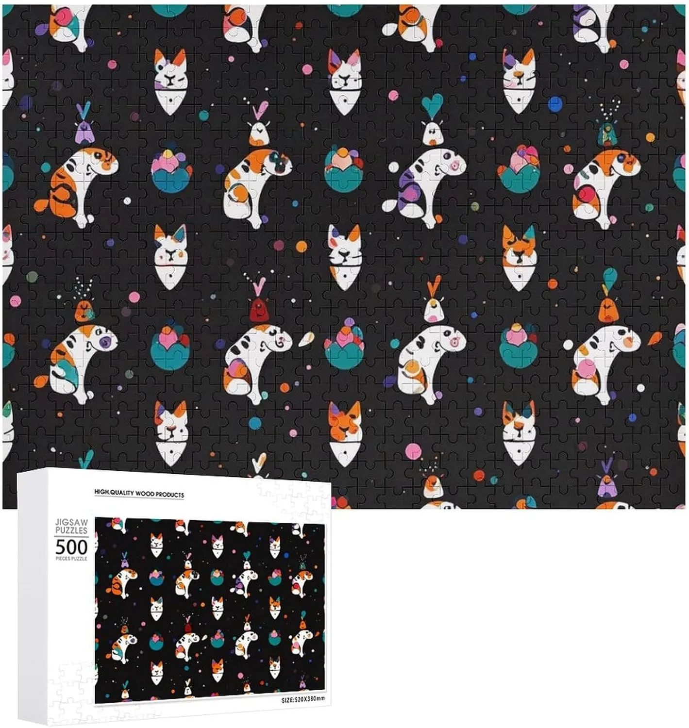 Art Design Challenging Brain Teaser Birthday Gift for All Ages 500 PCS Cute Cartoon Cat Puzzle for Adults Wooden Jigsaw Puzzle for Mother's Day Premium Puzzle with Finnish exotic Unique 