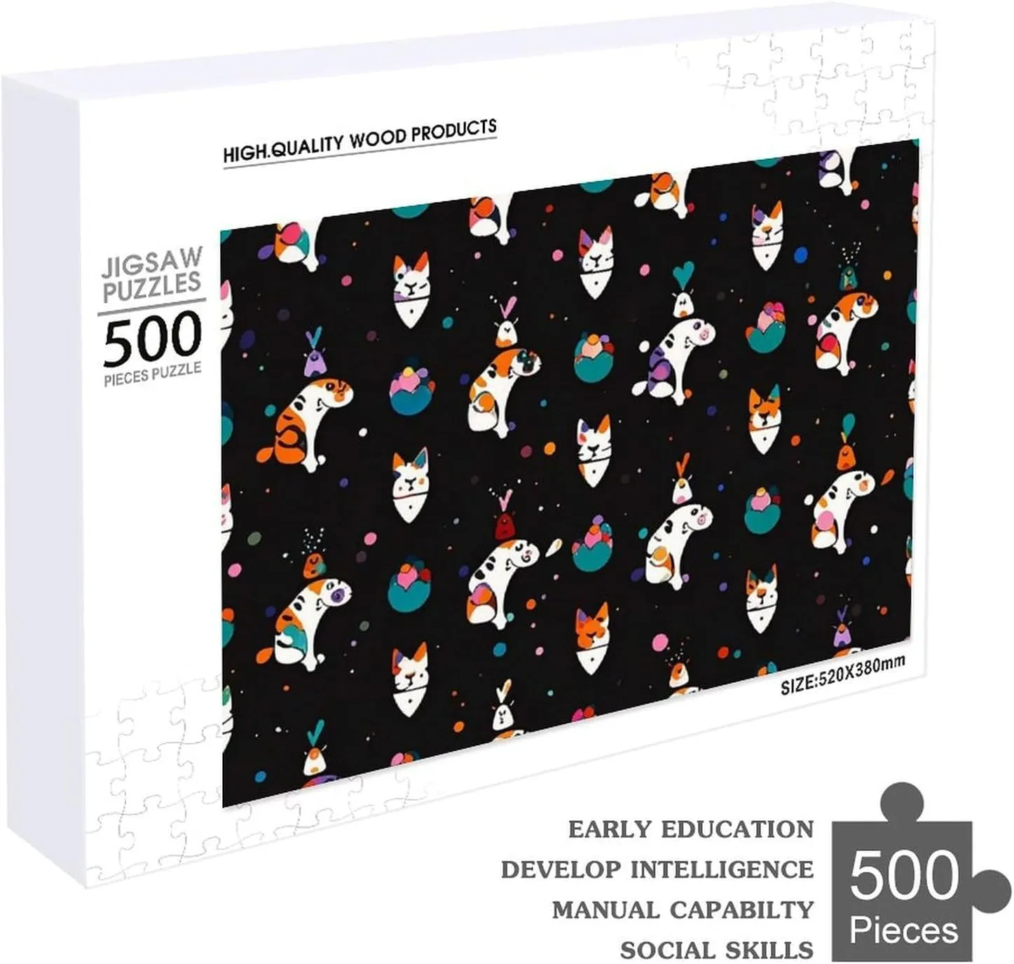 Art Design Challenging Brain Teaser Birthday Gift for All Ages 500 PCS Cute Cartoon Cat Puzzle for Adults Wooden Jigsaw Puzzle for Mother's Day Premium Puzzle with Finnish exotic Unique 