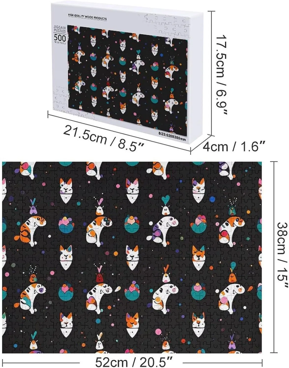 Art Design Challenging Brain Teaser Birthday Gift for All Ages 500 PCS Cute Cartoon Cat Puzzle for Adults Wooden Jigsaw Puzzle for Mother's Day Premium Puzzle with Finnish exotic Unique 