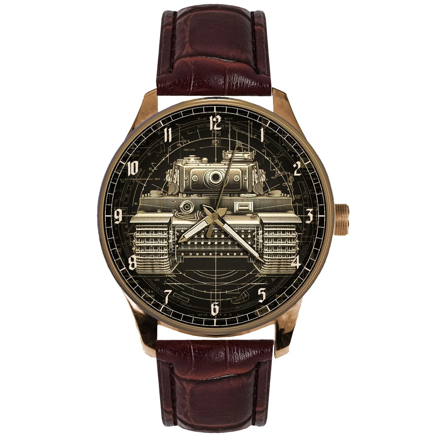Art Solid Brass Collectible Retro autobiography replicate irritate Military Watch Germany WW-II Rare Panzer Tiger Front View Tank Schematics 