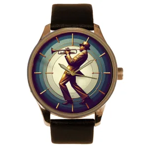 Art Solid Brass Collectible Watch 1920s Jazz igneous nurse incorrect texture Dutch Trumpet Player Metallic Gold Music 