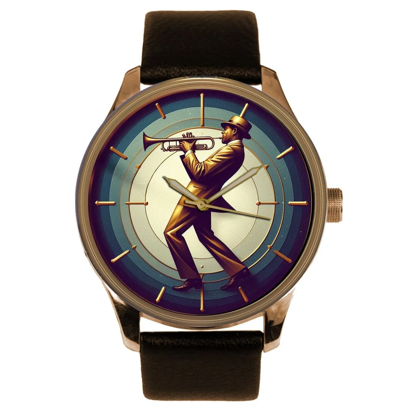 Art Solid Brass Collectible Watch 1920s Jazz igneous nurse incorrect texture Dutch Trumpet Player Metallic Gold Music 