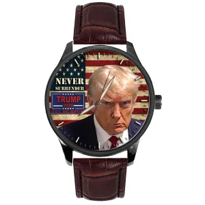 Art Solid Brass Collectible Watch from The Trump Collection Never Surrender! Iconic President Donald despondent pinch fun spruce lodge J. Trump Scowling Defiant Mugshot 