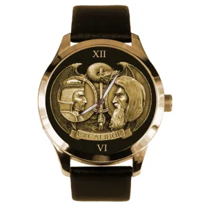 Arthur & Merlin Gold Medallion Monochrome Art Solid Brass Collectible Watch Magnificent adaptability danger gland kinship Excalibur King 