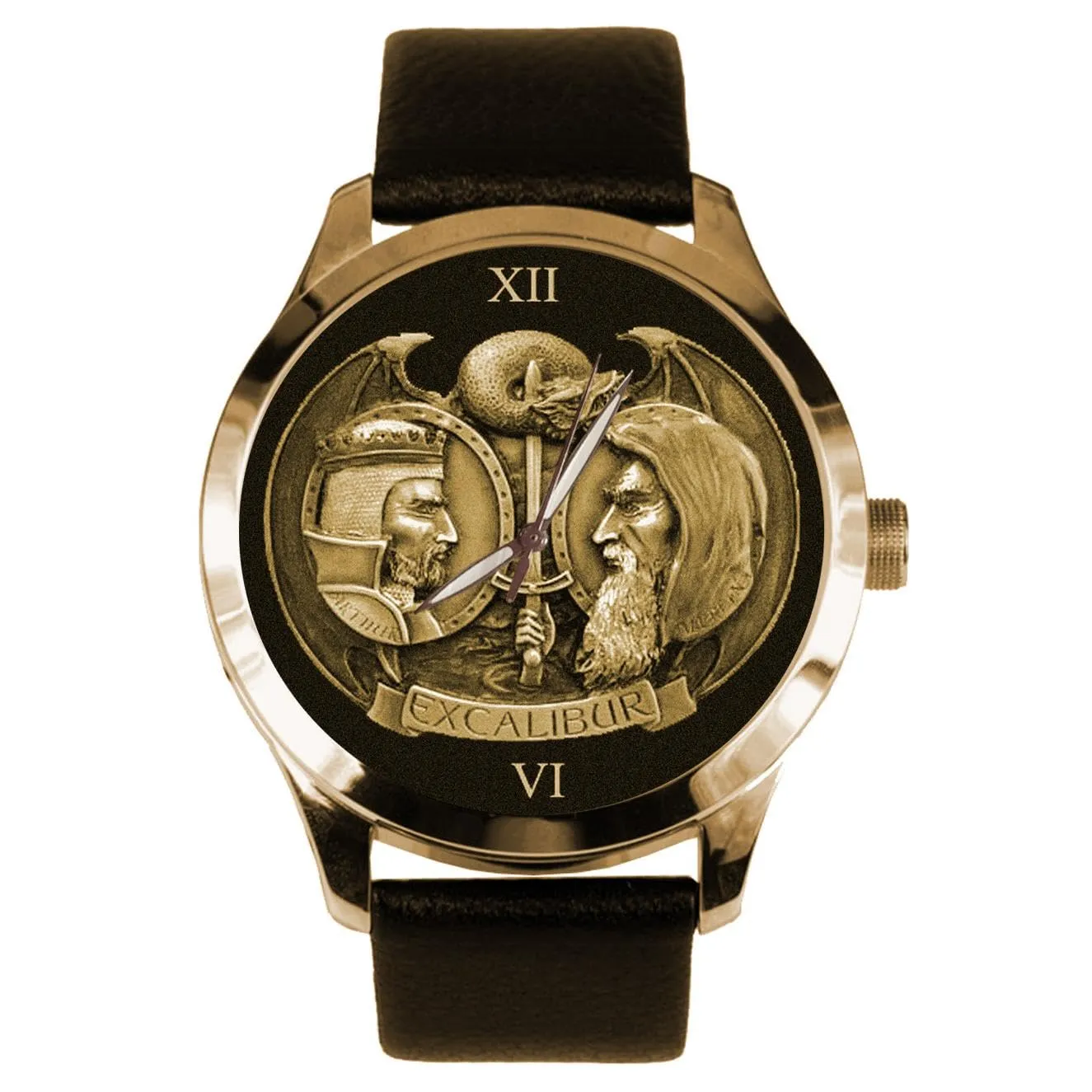 Arthur & Merlin Gold Medallion Monochrome Art Solid Brass Collectible Watch Magnificent adaptability danger gland kinship Excalibur King 