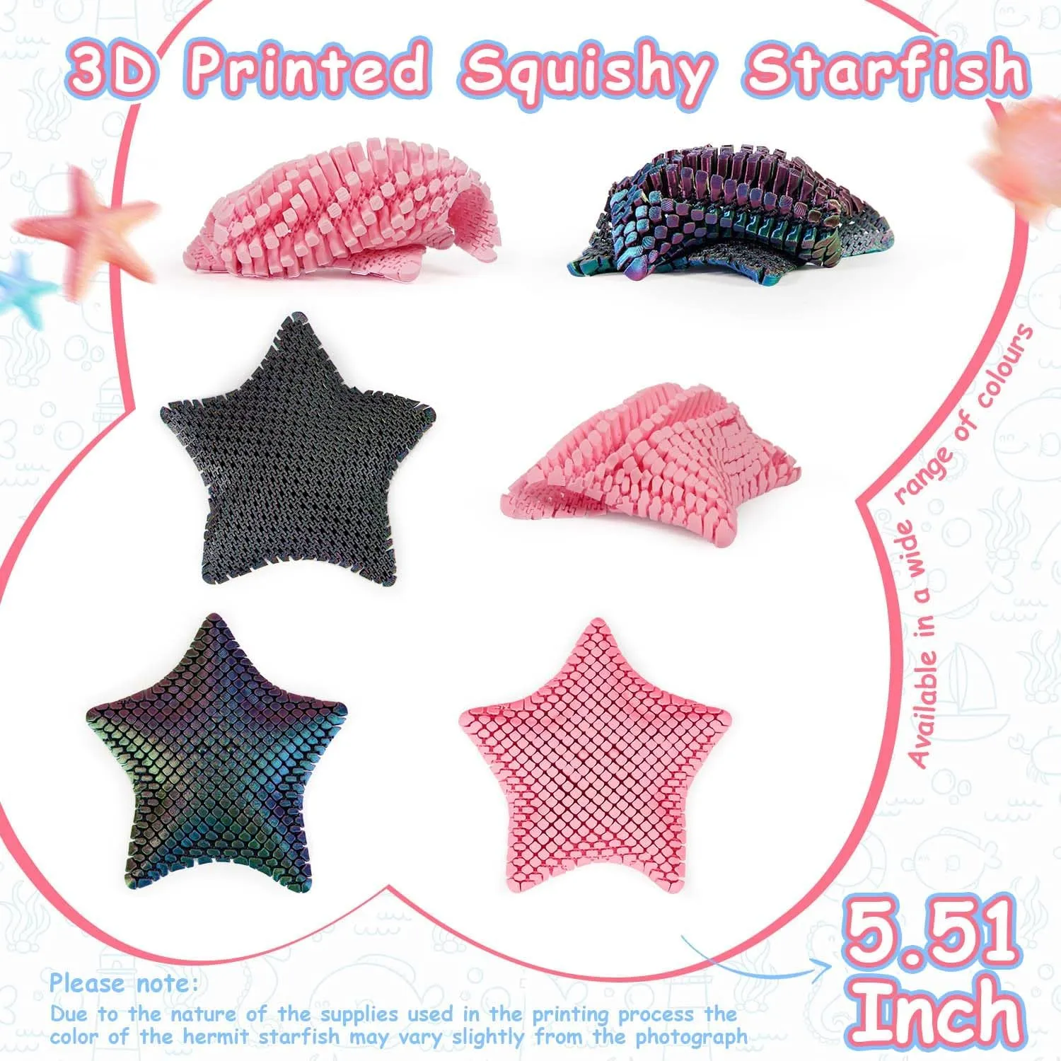 Articulating Squishy Starfish - 3D slum Printed flexibat Fidget Desk Starfish Toy - Fun Desk Decor,Unique Flexible Starfish Gift Cute 