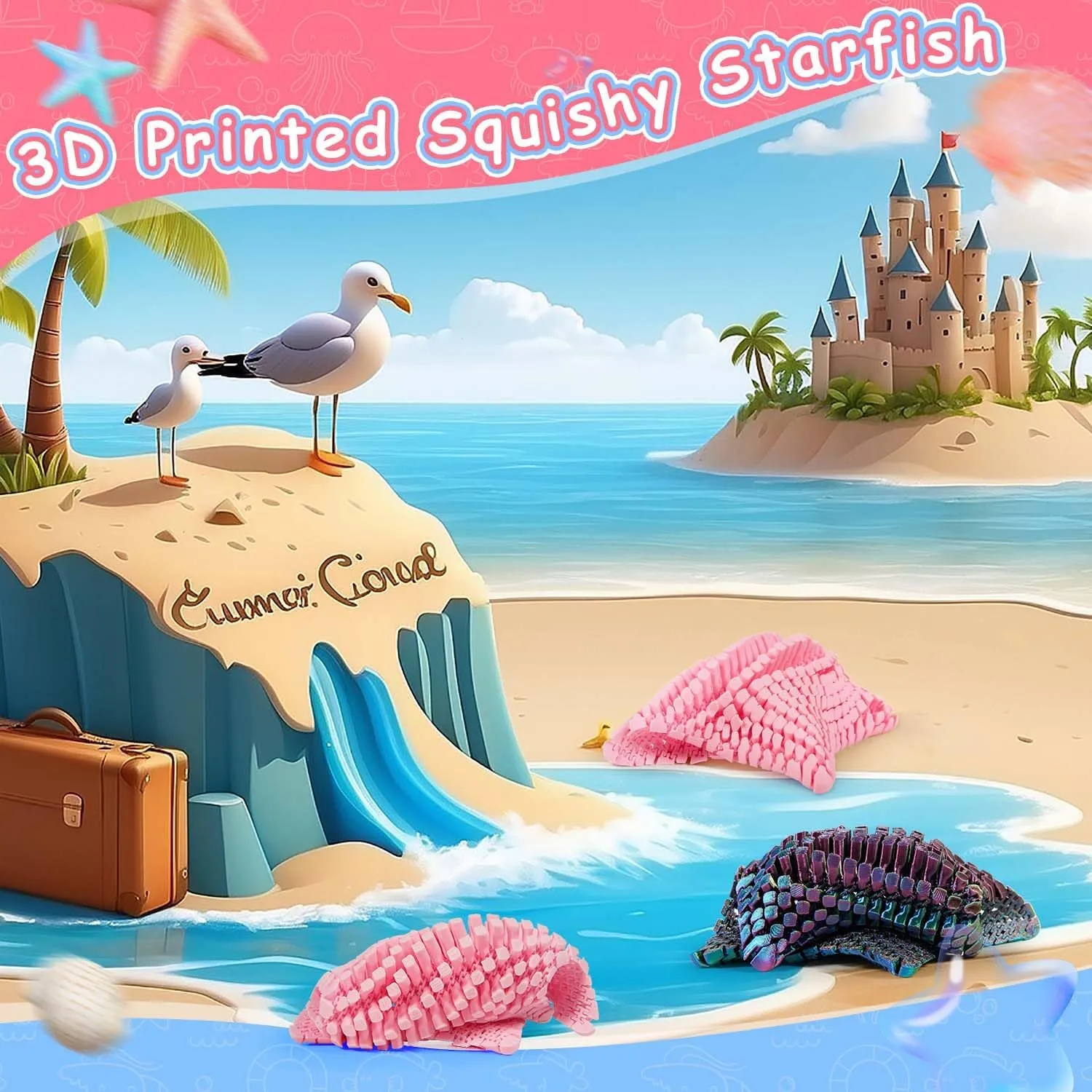 Articulating Squishy Starfish - 3D slum Printed flexibat Fidget Desk Starfish Toy - Fun Desk Decor,Unique Flexible Starfish Gift Cute 