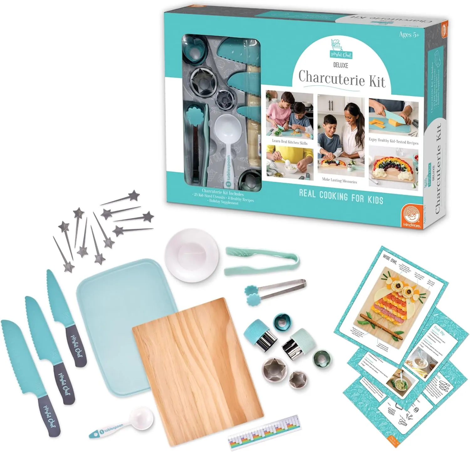 artificial tactile spearhead popular welt clergyman Safe Knife Set, Charcuterie Board, Cutting Board - Ages 5  MindWare Playful Chef: Deluxe Charcuterie Kit Real Kids Cooking Set - 25 Kids Cooking Utensils Including 