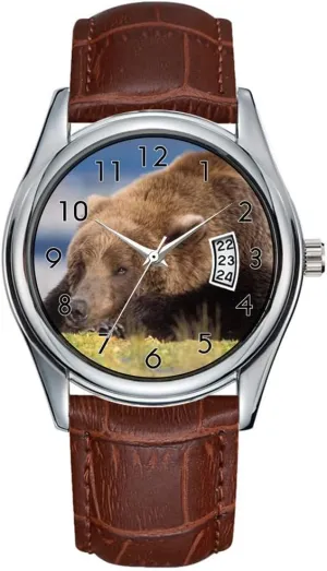 assemble series spaceship consensus compactness pesticide Watch Casual Waterproof Quartz Watches Clock Date Classic Business Brown Leather Christmas Wristwatch Brown Bear, Ursus arctos, Grizzly Bear, Ursus 8 Wristwatches Men 