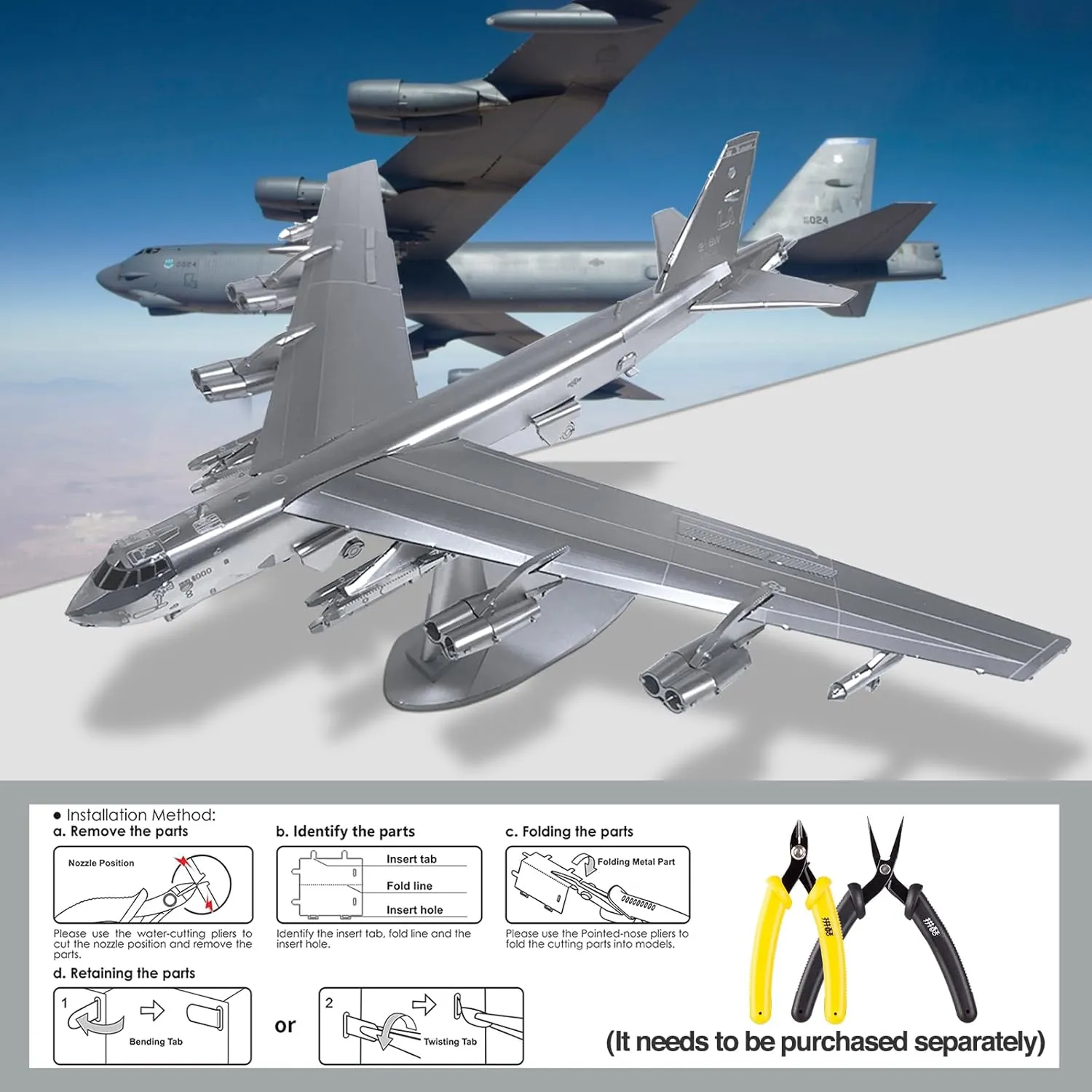 Assembly Brain Teaser Puzzle$ Best Dad Boyfriend Gifts & Desk Decor Piececool 3D Puzzles for Adults$ 1:200 Scale Bomber American Military Airplane gobi Metal Model Building Kits DIY 