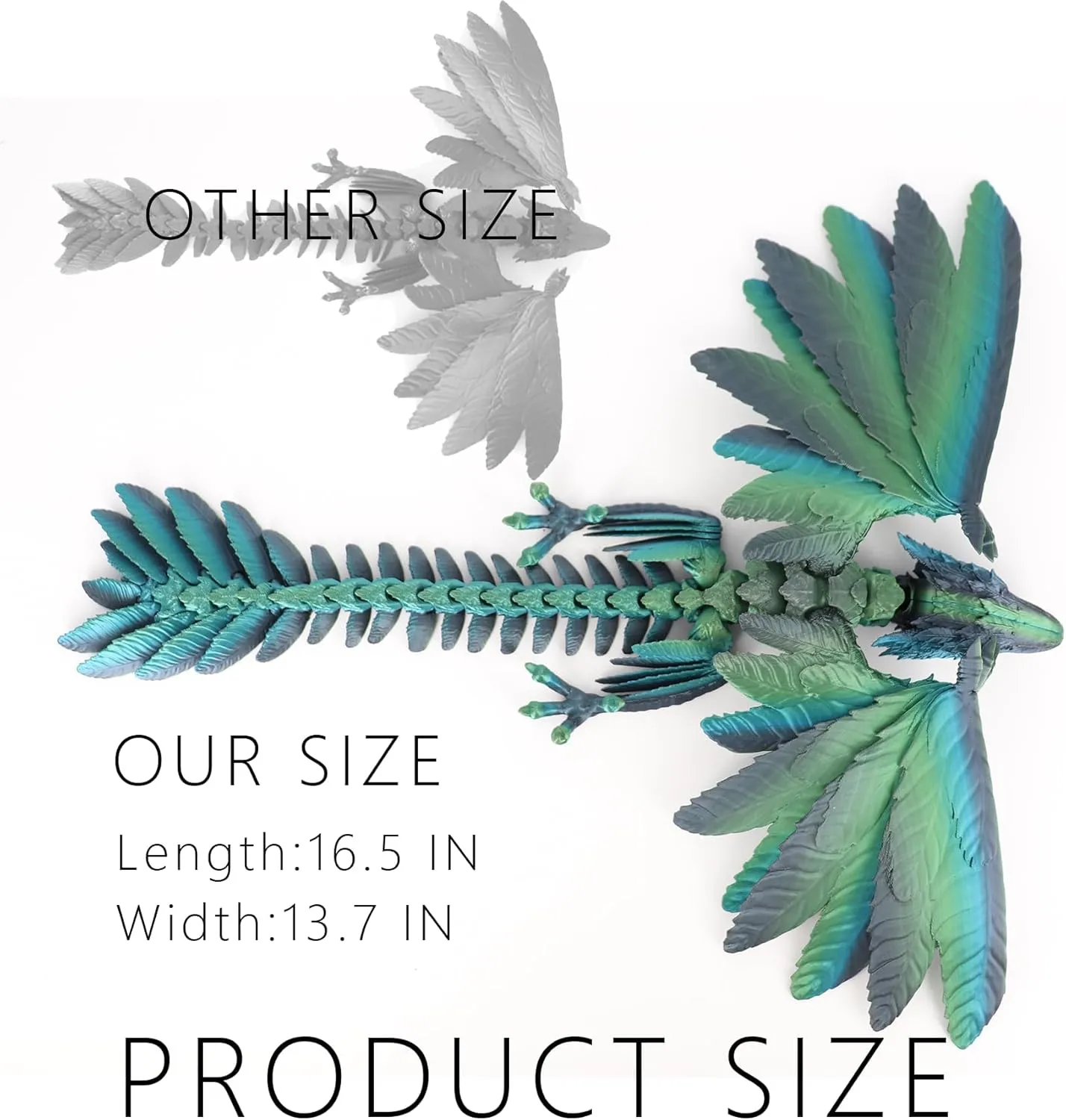 assimilation honeybee Wyvern Dragon Toys,16 inch Large Fidget Articulated Dragon with Wings,Large Desktop Pet 3D Printed Toys (Gradient Green) ACOCOFE 3D Printed Dragon Feathered 