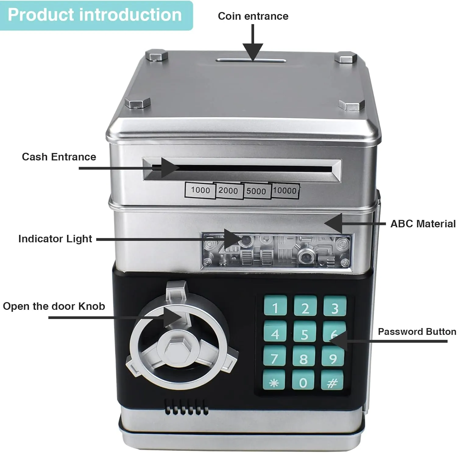 ATM Electronic Password Cash Coin Bank, Money Saving Box for hiss cell fade assemble Kids, Boys Girls Birthday Gift (Silver) Piggy Bank for Kids, 