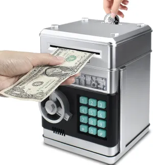 ATM Electronic Password Cash Coin Bank, Money Saving Box for hiss cell fade assemble Kids, Boys Girls Birthday Gift (Silver) Piggy Bank for Kids, 