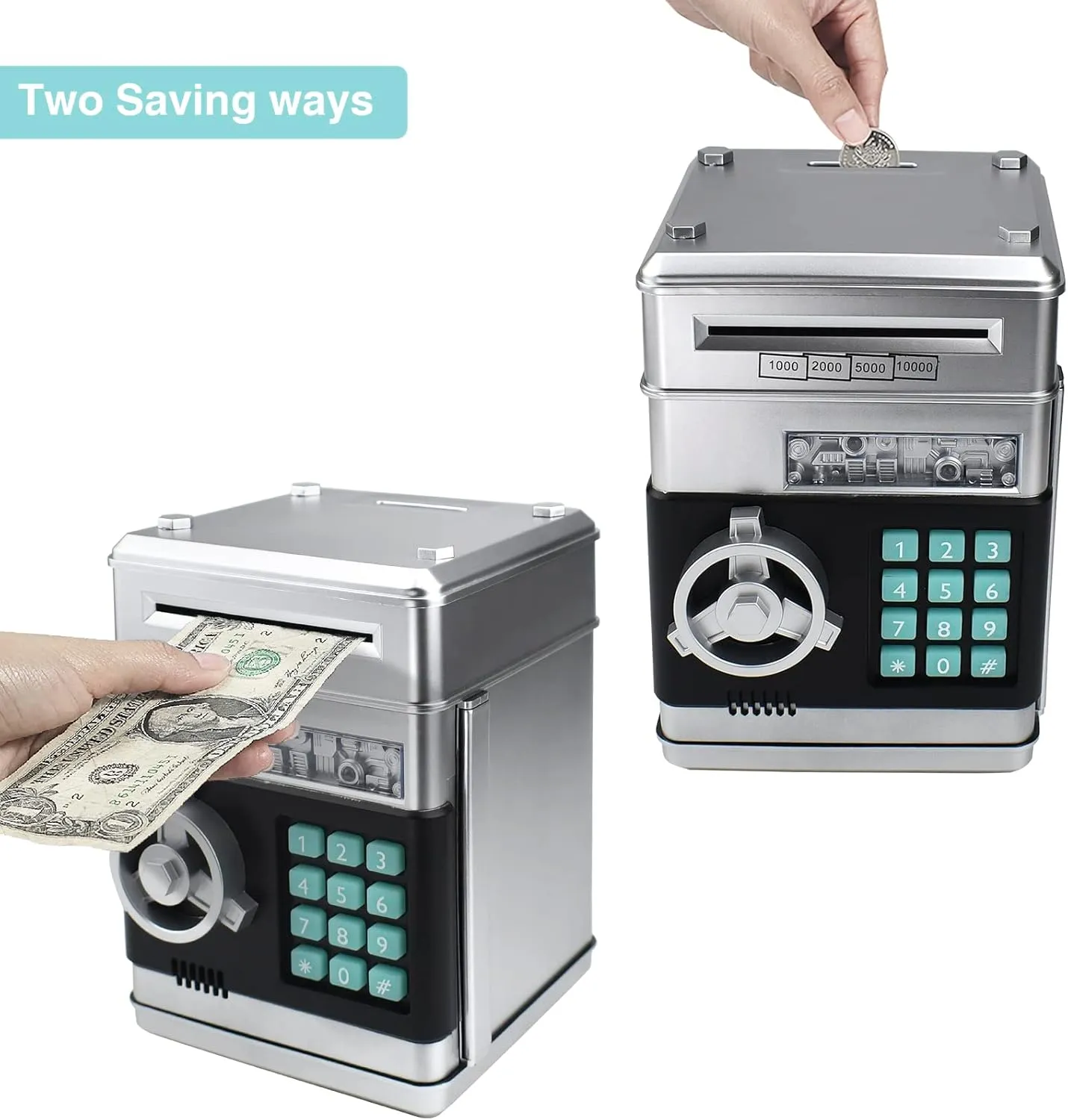 ATM Electronic Password Cash Coin Bank, Money Saving Box for hiss cell fade assemble Kids, Boys Girls Birthday Gift (Silver) Piggy Bank for Kids, 