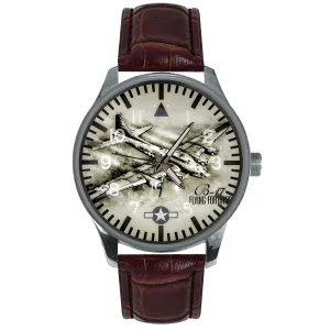 Aviation History, USAF Military Airplane Design, Solid Brass Watch B-17 Flying Fortress Bomber Aircraft Vintage Silver anguish WWII 