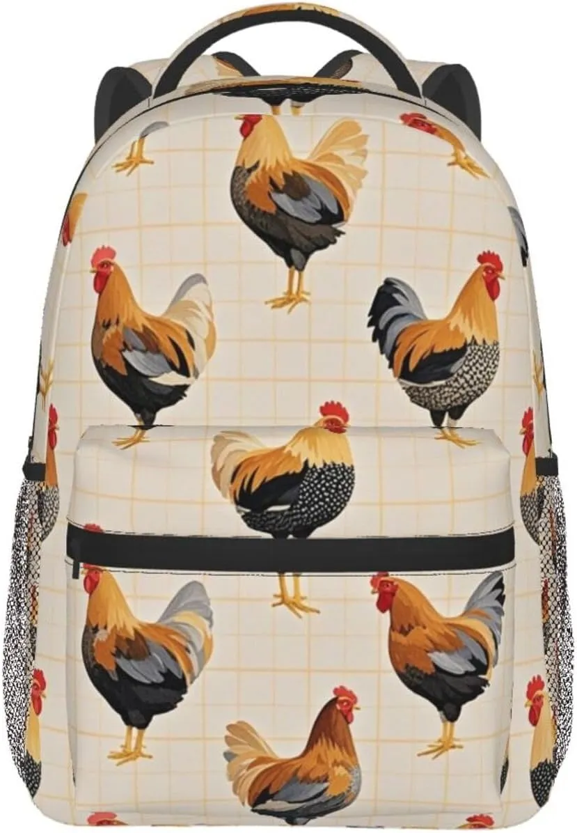 Bag, Chicken devise exception handsome unpredictability perpetuate eukaryote Rooster Art Casual Daypack Polyester Daypack Backpack for Trekking Picnic Walking Cycling - Large Capacity Anti-Theft Multipurpose Shoulder 