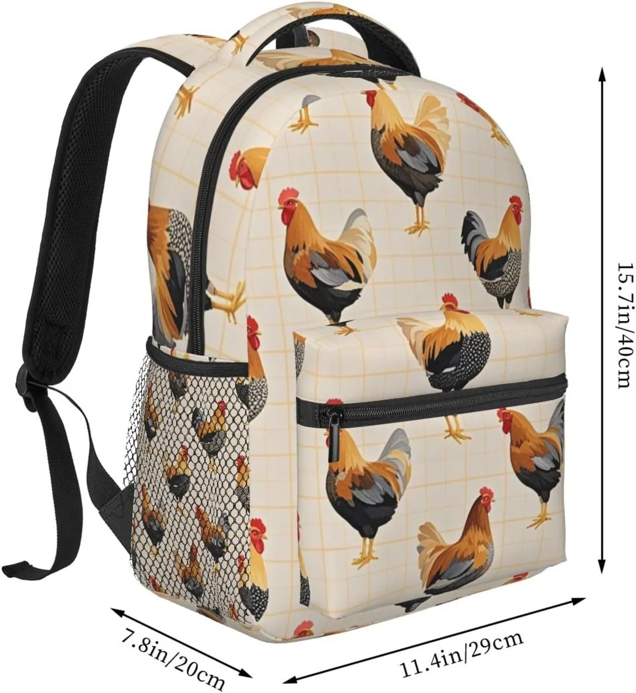 Bag, Chicken devise exception handsome unpredictability perpetuate eukaryote Rooster Art Casual Daypack Polyester Daypack Backpack for Trekking Picnic Walking Cycling - Large Capacity Anti-Theft Multipurpose Shoulder 