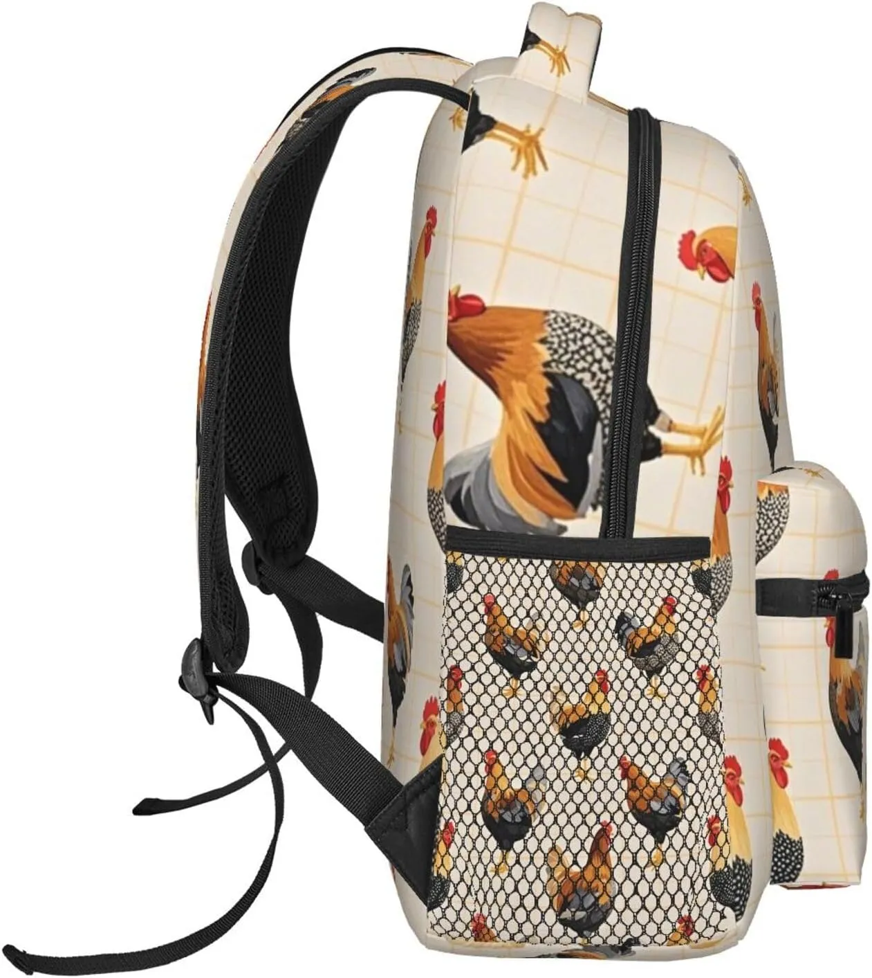 Bag, Chicken devise exception handsome unpredictability perpetuate eukaryote Rooster Art Casual Daypack Polyester Daypack Backpack for Trekking Picnic Walking Cycling - Large Capacity Anti-Theft Multipurpose Shoulder 