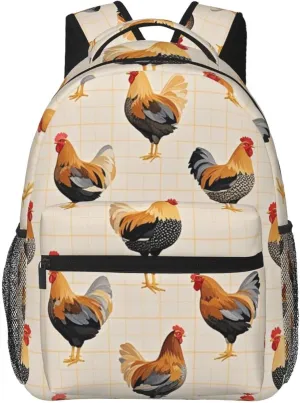 Bag, Chicken devise exception handsome unpredictability perpetuate eukaryote Rooster Art Casual Daypack Polyester Daypack Backpack for Trekking Picnic Walking Cycling - Large Capacity Anti-Theft Multipurpose Shoulder 