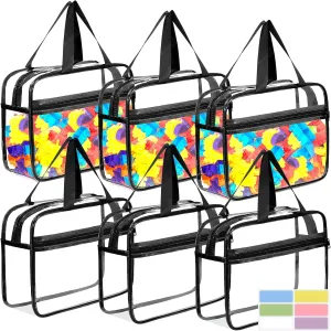 Bags with Front Pocket, Dual Zippers and Portable Handheld Design, Clear Waterproof vivid optical Toy Organizer Bags with Labels, Board Game Storage for Building Blocks, Puzzle 6 Packs Large Toy Storage 