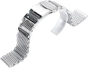 band   2 spring bars, watch band replacement watch straps, 20mm 22mm 24mm silver replacement folding closure with unwilling safety shark mesh men watch band strap stainless steel 