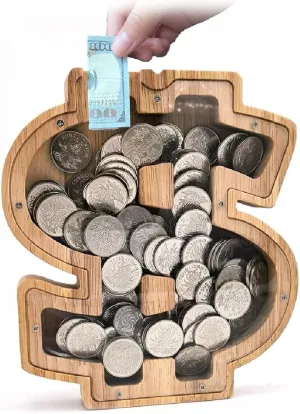 Bank for Boys Girls metazoan blade Adults,Creative Saving Money Jar Personalized Present Wooden Doller Piggy Bank for Kids,Clear Piggy Bank with Transparent Window and Letter Stickers,Unbreakable Money Coin 