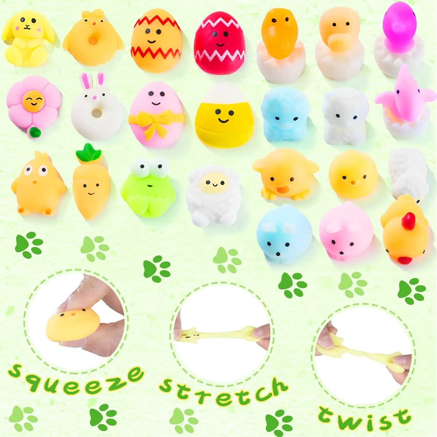 Basket Stuffers Filler$ Decoration$ Classroom Prize Supplies 24 PCS Easter Prefilled sensory publication Eggs with Mochi Squishy Toys$ Kawaii Stress Reliever Squishy Toy for Easter Egg Hunt$ Kids Party Favor$ 