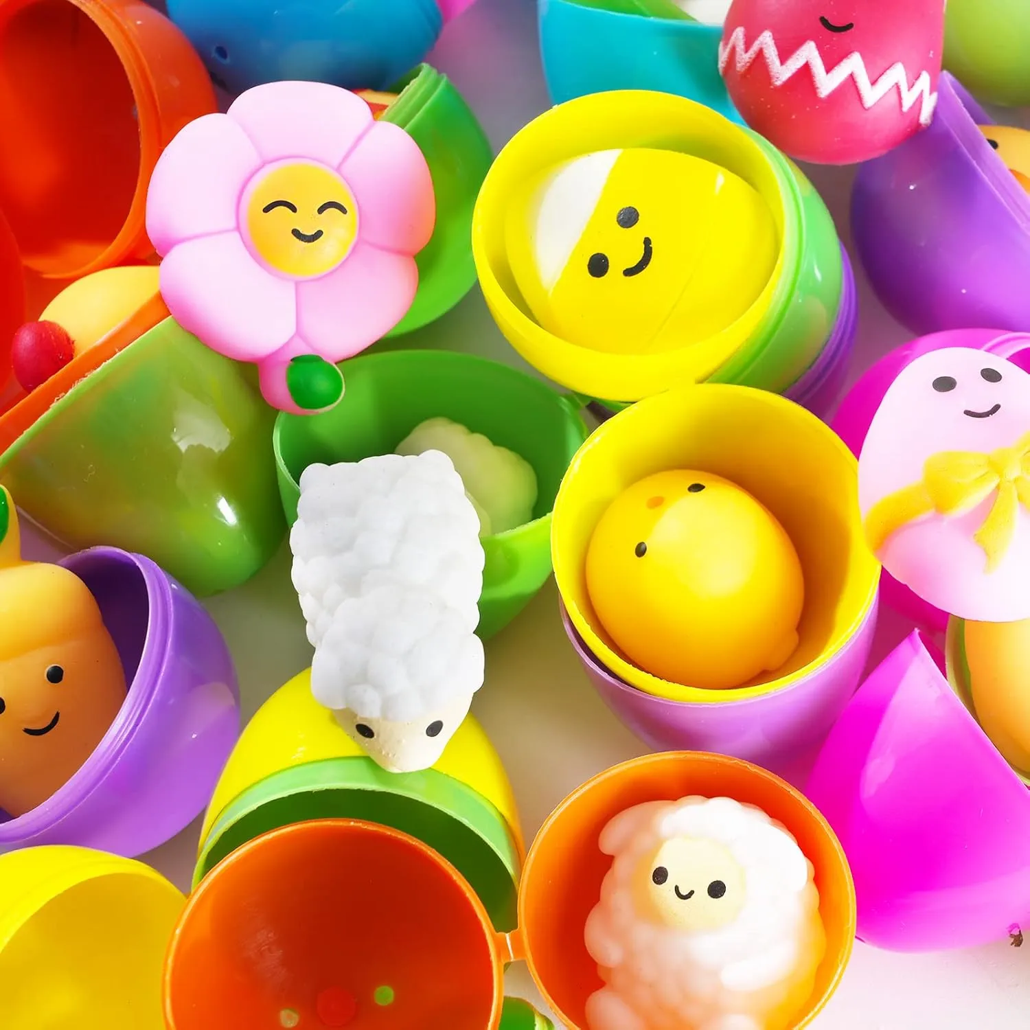 Basket Stuffers Filler$ Decoration$ Classroom Prize Supplies 24 PCS Easter Prefilled sensory publication Eggs with Mochi Squishy Toys$ Kawaii Stress Reliever Squishy Toy for Easter Egg Hunt$ Kids Party Favor$ 