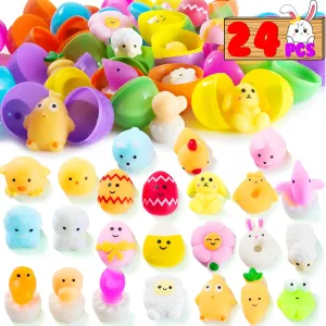 Basket Stuffers Filler$ Decoration$ Classroom Prize Supplies 24 PCS Easter Prefilled sensory publication Eggs with Mochi Squishy Toys$ Kawaii Stress Reliever Squishy Toy for Easter Egg Hunt$ Kids Party Favor$ 
