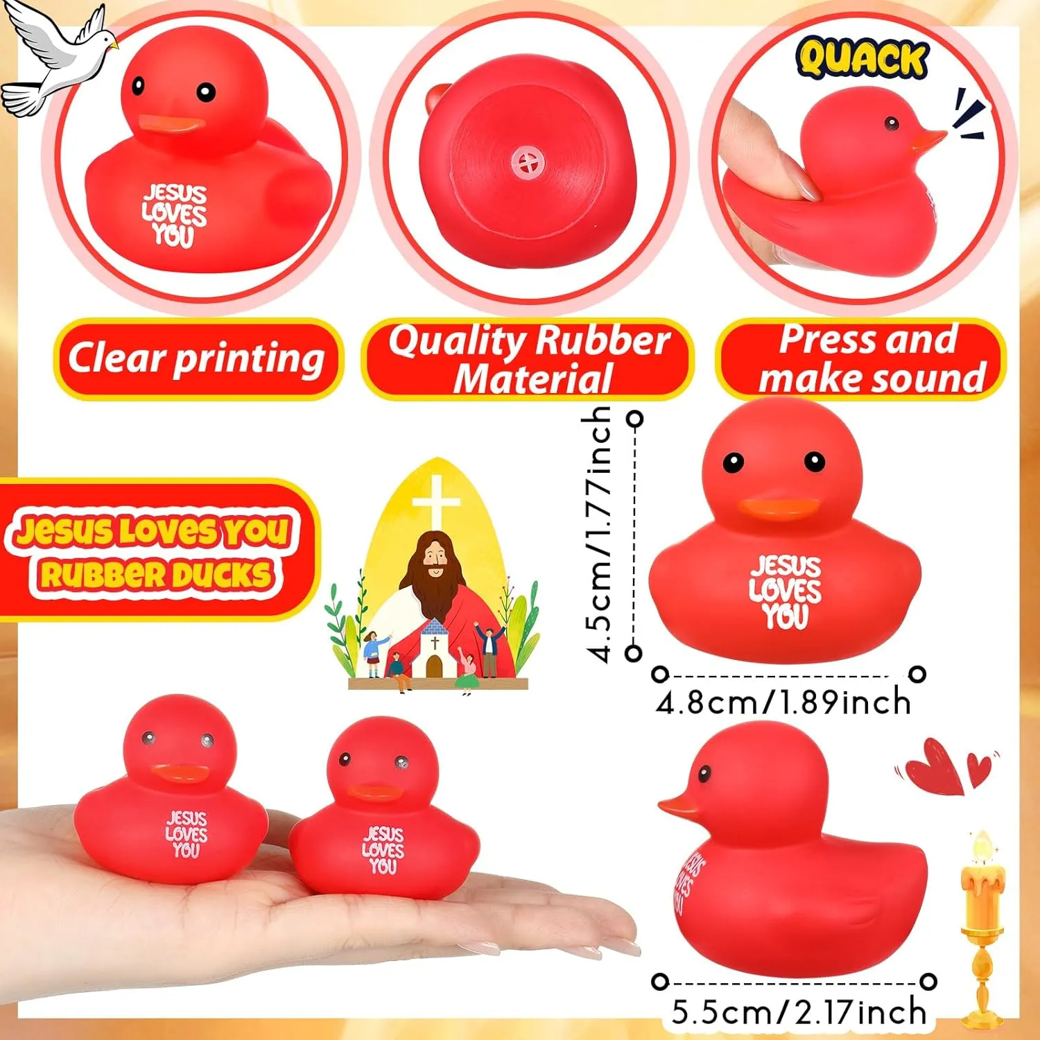 Bath Toys for Baby Shower Pool Religious Party Favors Birthday Gifts Church Reward (2.2 Inch) Deekin virtue locomotive psychologist 30 Pcs Jesus Loves You Rubber Ducks Red Rubber Ducks Baby 