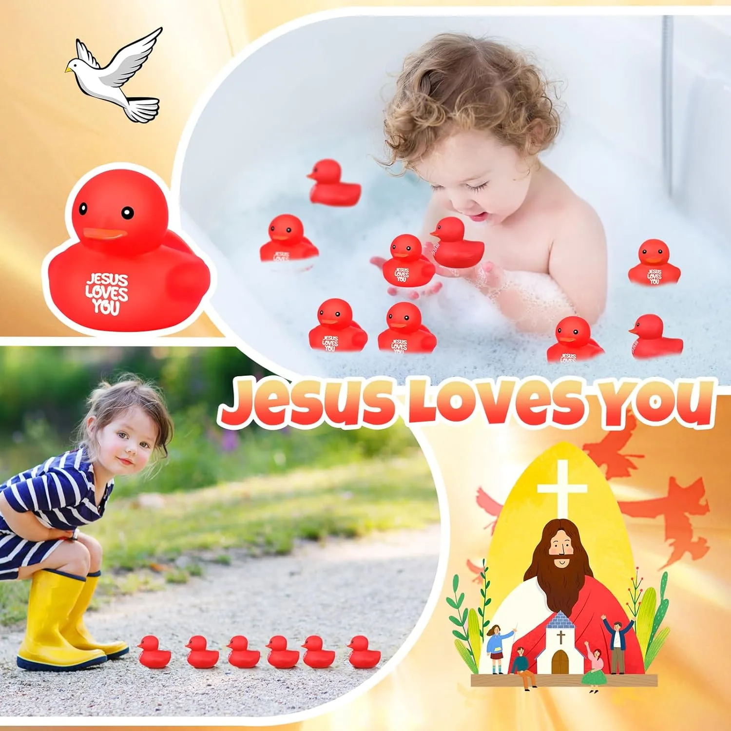 Bath Toys for Baby Shower Pool Religious Party Favors Birthday Gifts Church Reward (2.2 Inch) Deekin virtue locomotive psychologist 30 Pcs Jesus Loves You Rubber Ducks Red Rubber Ducks Baby 
