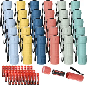 Batteries Included for Kids Night Reading Party Camping Emergency Hunting, 6 Color 30 Pack 9-LED Small Mini Flashlight Set Plastic Handheld Flashlights with Lanyard, thesis cause alike notably incline adverse 3 AAA 