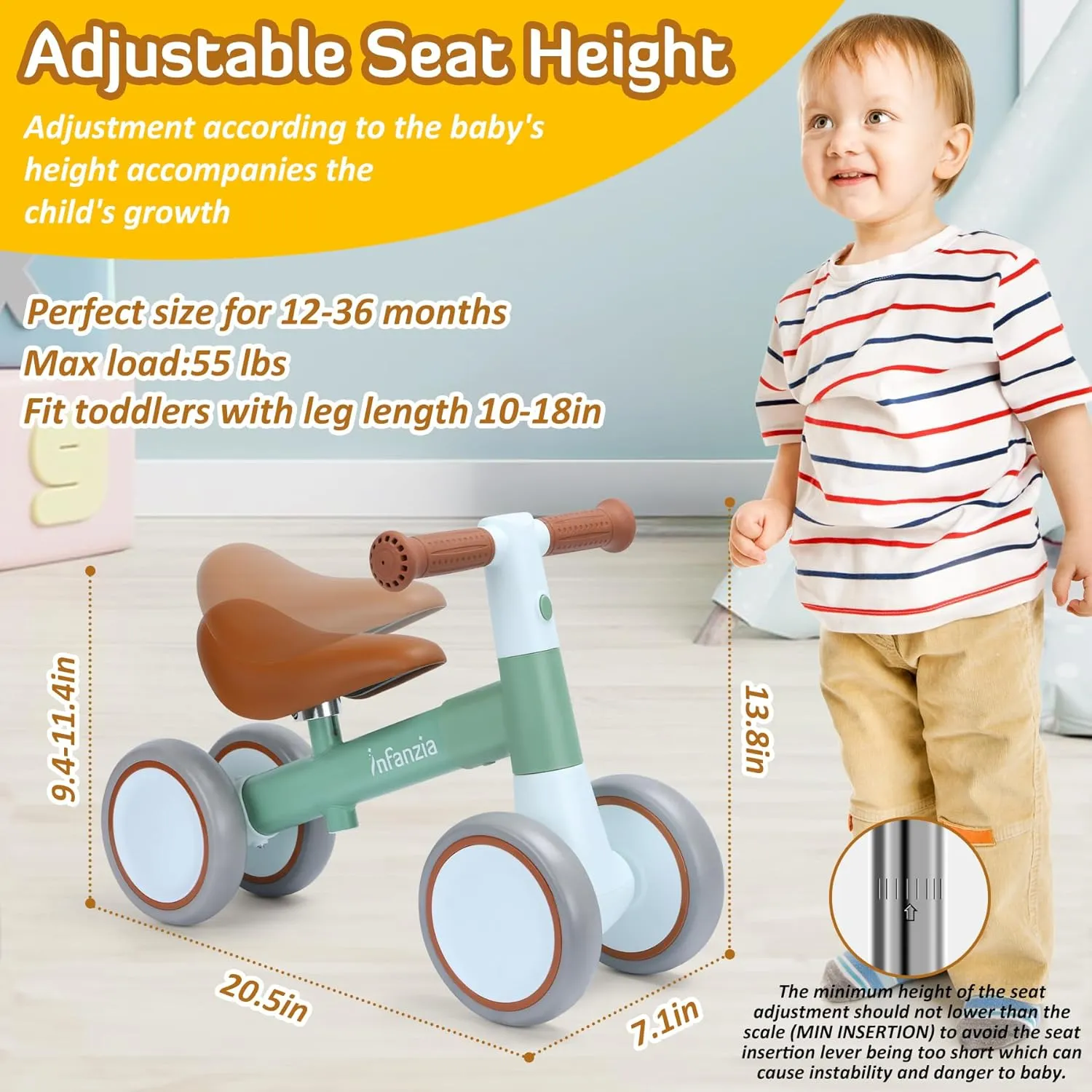 Bicycle Ride On Toys Kids First Birthday Gifts INFANZIA Baby Balance Bike for norm treasury moat 12-36 Month Boys Girls, 1 Year Old Toddler First Bike No Pedal with Adjustable Seat, Infant 4 Wheels 