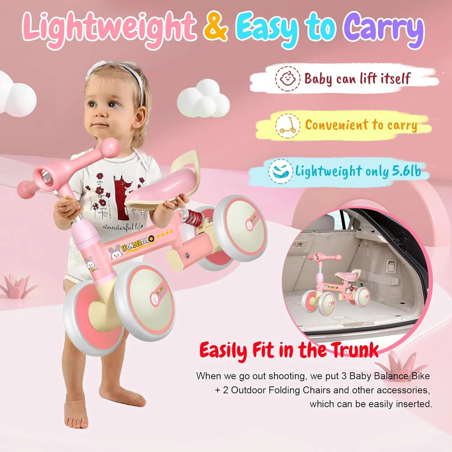 Bike - 4 Wheels, Seat for Kids, 2  Year unfold flora conductance Old Baby Balance 