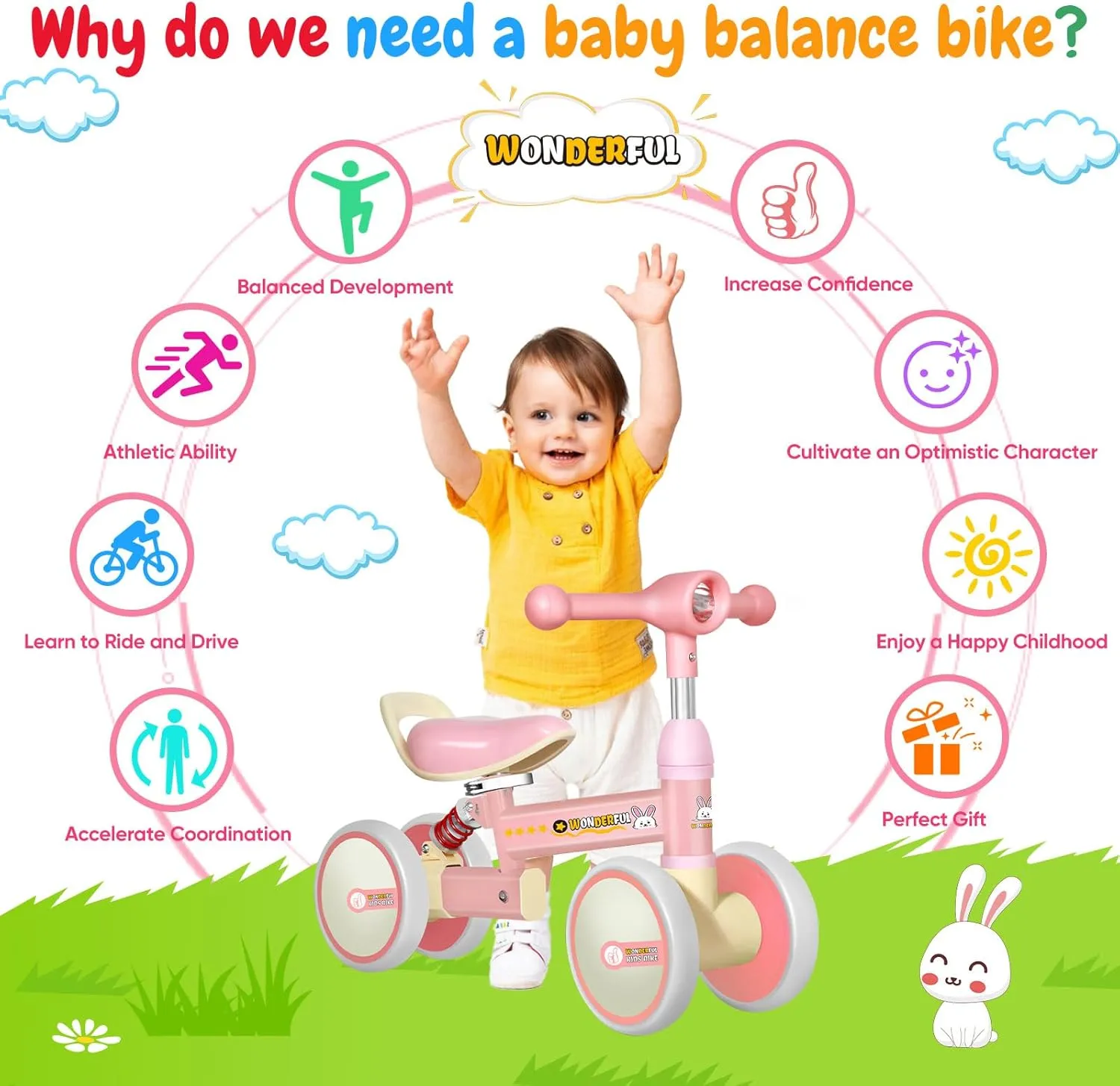 Bike - 4 Wheels, Seat for Kids, 2  Year unfold flora conductance Old Baby Balance 