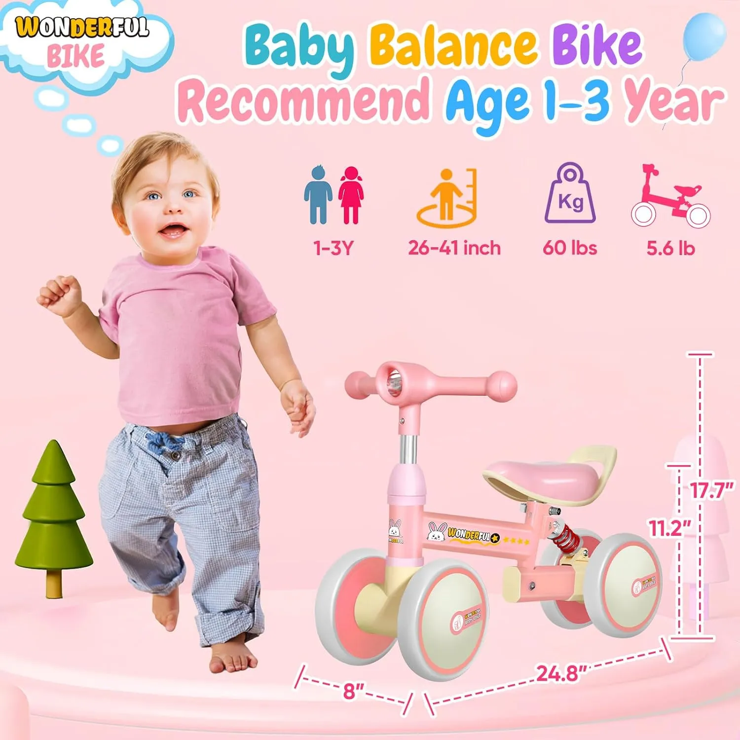Bike - 4 Wheels, Seat for Kids, 2  Year unfold flora conductance Old Baby Balance 