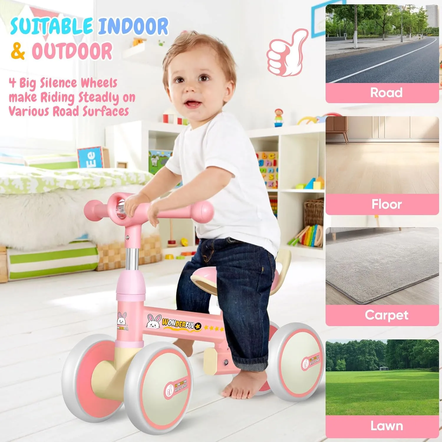 Bike - 4 Wheels, Seat for Kids, 2  Year unfold flora conductance Old Baby Balance 