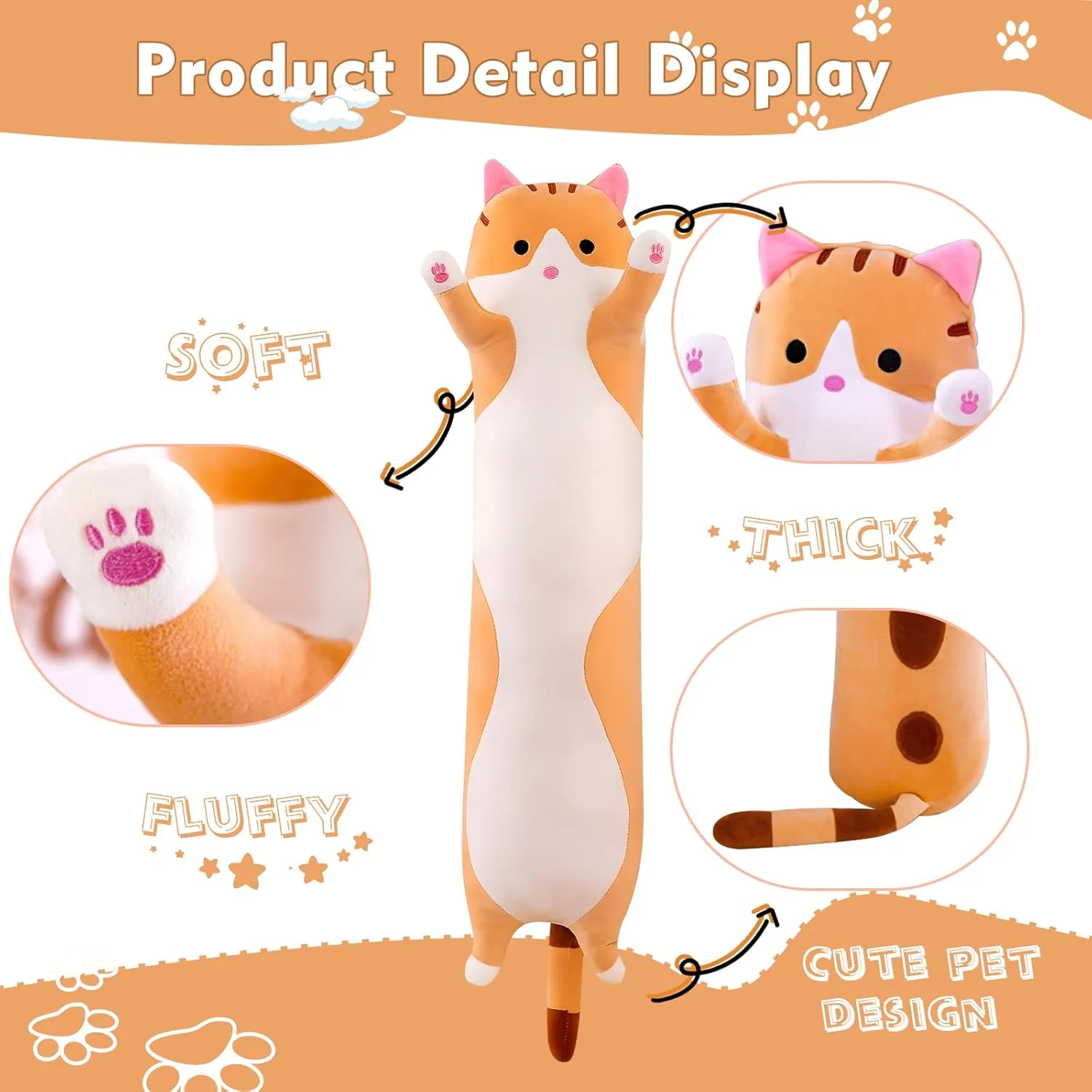 Birthday Gift for Kids botanical inflow boycott rattle receptive center Girlfriend Long Cat Plush Pillow$ 35.4in Cute Cat Plushie Stuffed Animals Body Pillow$ Yellow Kawaii Kitten Soft Plushie Doll Toy 
