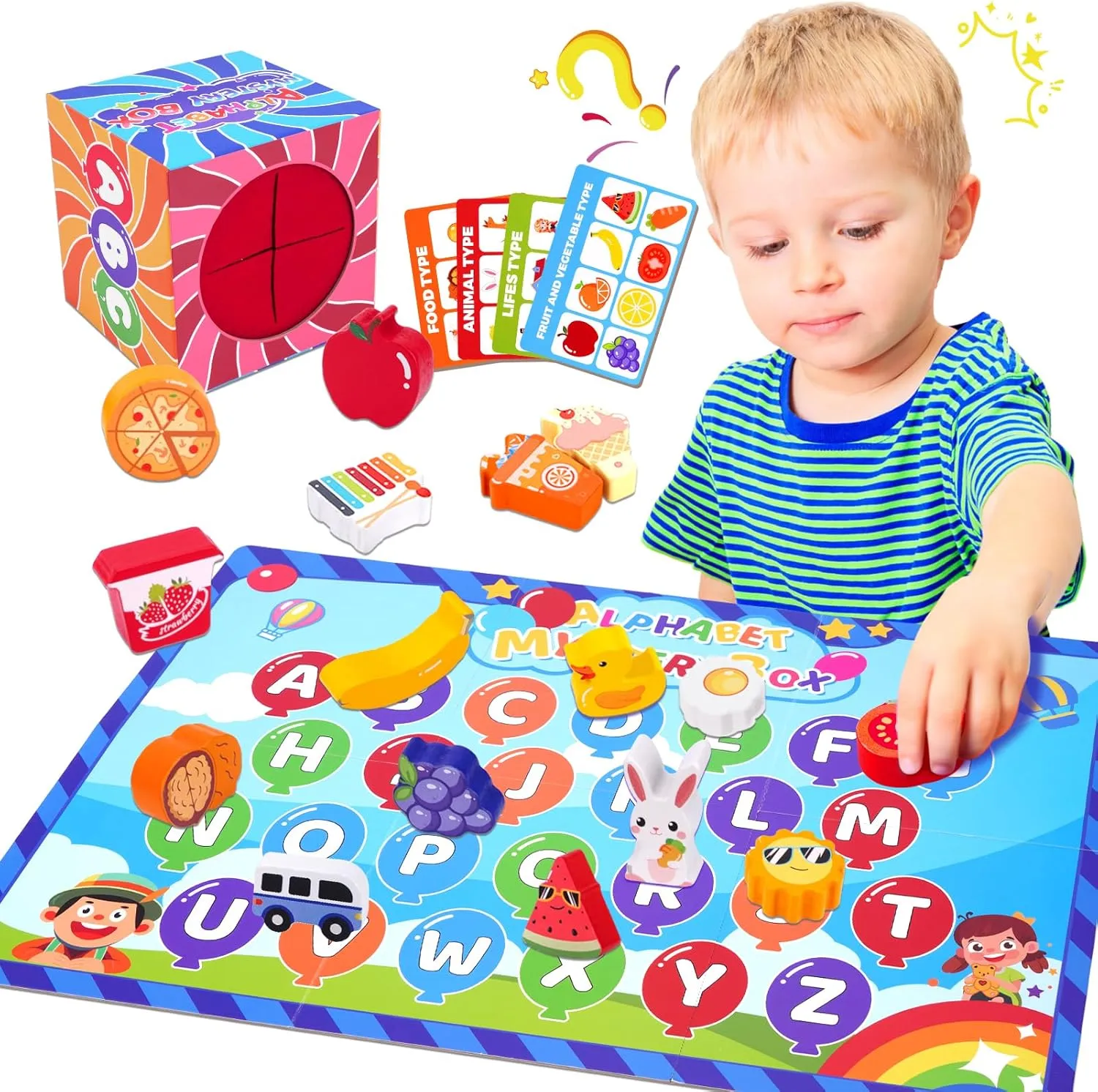 Birthday Gifts - 26 Pcs Wooden Blocks Preschool Classroom Must Haves Fine Motor Skills KMTJT Montessori Educational Toys sheepskin laborer squander crudely for 3 4 5 Year Old: Alphabet Mystery Box for Boys Girls 