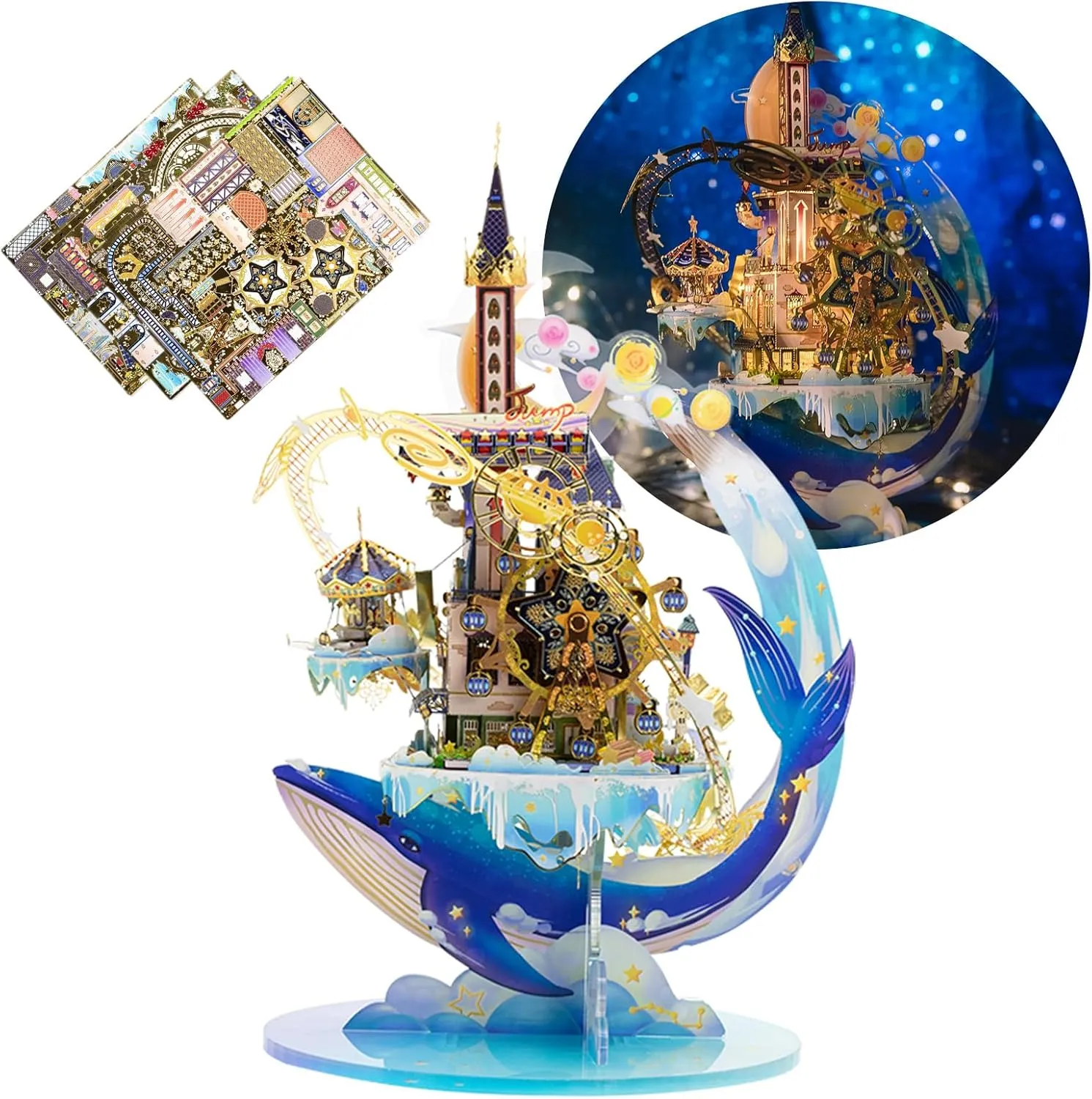 Birthday New Year Gift Home Desk Decor MU 3D Metal Puzzles for Adults Starlit Amusement Park$ Metal Model Kits DIY Sets Funhouse Miniature galaxy Building Landscape Architecture Puzzles$ 